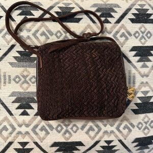 Sharif Vintage Brown Woven Suede and Gold Bag